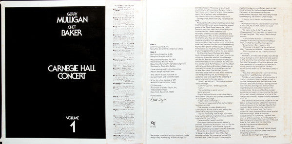 Gerry Mulligan - Carnegie Hall Concert Volume 1 (Vinyl, LP, Album, Stereo) Near Mint (NM or M-) / Very Good Plus (VG+)