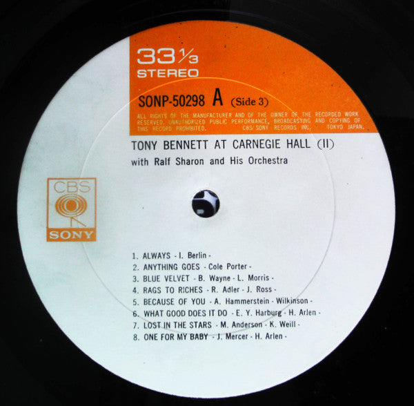 Tony Bennett - At Carnegie Hall Recorded Live June 9, 1962 (2xVinyl, LP, Reissue, Stereo) Very Good Plus (VG+) / Very Good (VG)