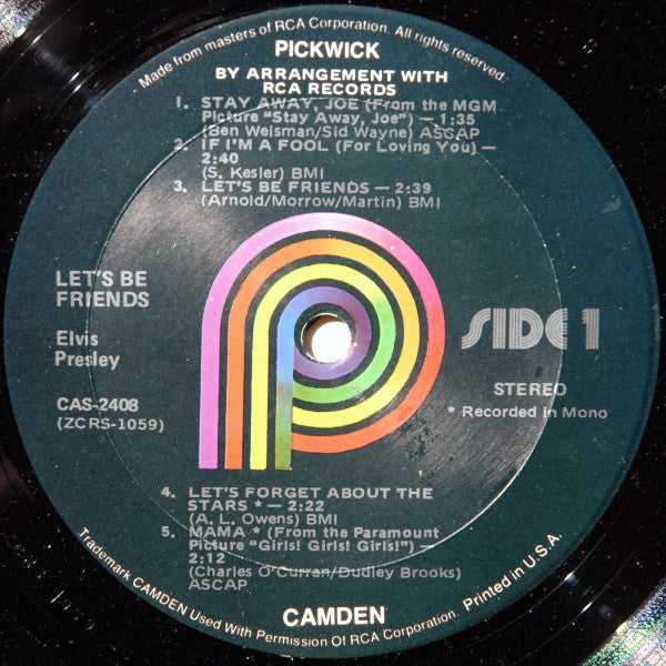 Elvis Presley - Let's Be Friends (Vinyl, LP, Compilation, Reissue, Stereo, Mono) Very Good (VG) / Very Good (VG)