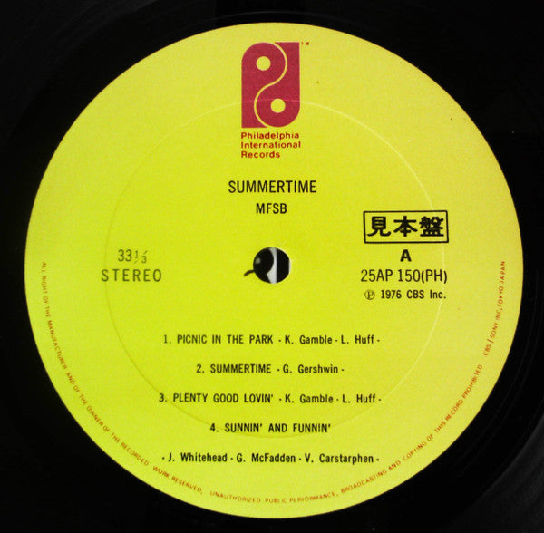 MFSB - Summertime (Vinyl, LP, Album, Promo) Very Good Plus (VG+) / Good Plus (G+)