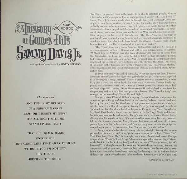 Sammy Davis Jr. - A Treasury of Golden Hits (Vinyl, LP, Album, Stereo) Very Good Plus (VG+) / Good Plus (G+)