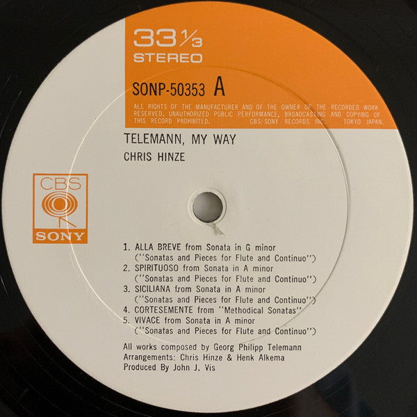 Chris Hinze - Telemann - My Way (Vinyl, LP, Album) Good Plus (G+) / Fair (F)
