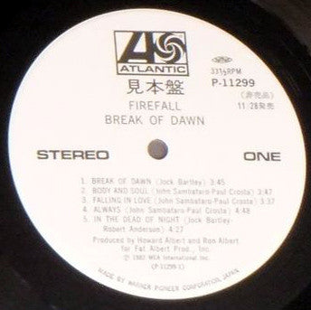 Firefall - Break Of Dawn (Vinyl, LP, Album, Promo) Very Good Plus (VG+) / Very Good (VG)
