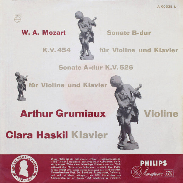 Wolfgang Amadeus Mozart - Sonate B-dur K.V. 454 Für Violine Und Klavier / Sonate A-dur K.V. 526 Für Violine Und Klavier (Vinyl, LP, Reissue, Mono) Very Good (VG) / Very Good (VG)