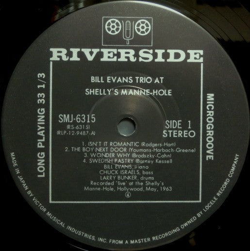 The Bill Evans Trio - At Shelly's Manne-Hole, Hollywood, California (Vinyl, LP, Album, Reissue, Stereo) Very Good Plus (VG+) / Very Good (VG)
