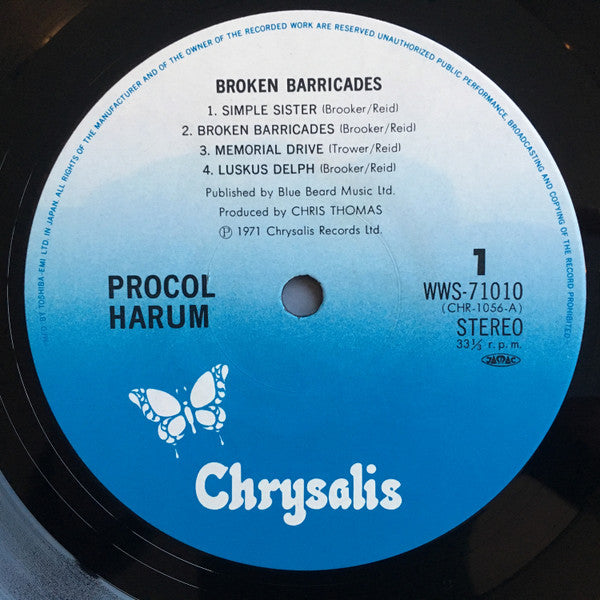 Procol Harum - Broken Barricades (Vinyl, LP, Album, Reissue) Very Good Plus (VG+) / Good Plus (G+)