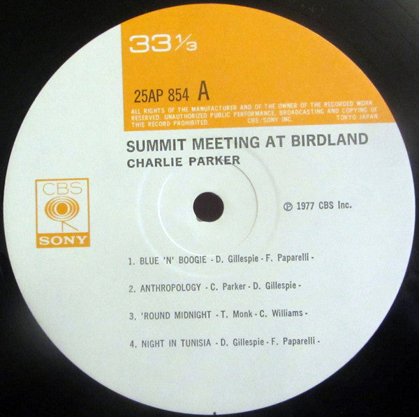 Charlie Parker - Summit Meeting At Birdland (Vinyl, LP, Album, Mono) Very Good Plus (VG+) / Very Good Plus (VG+)