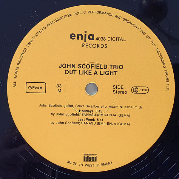 John Scofield Trio - Out Like A Light (Vinyl, LP, Album) Very Good Plus (VG+) / Good Plus (G+)