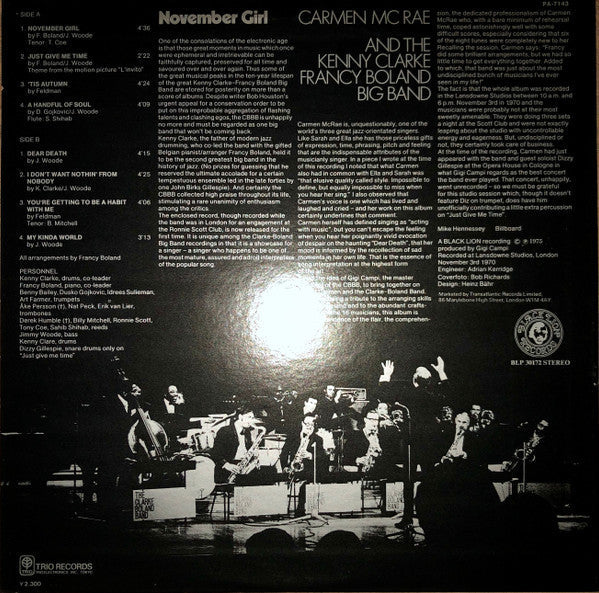 Carmen McRae - November Girl (Vinyl, LP, Album, Stereo) Good Plus (G+) / Good Plus (G+)