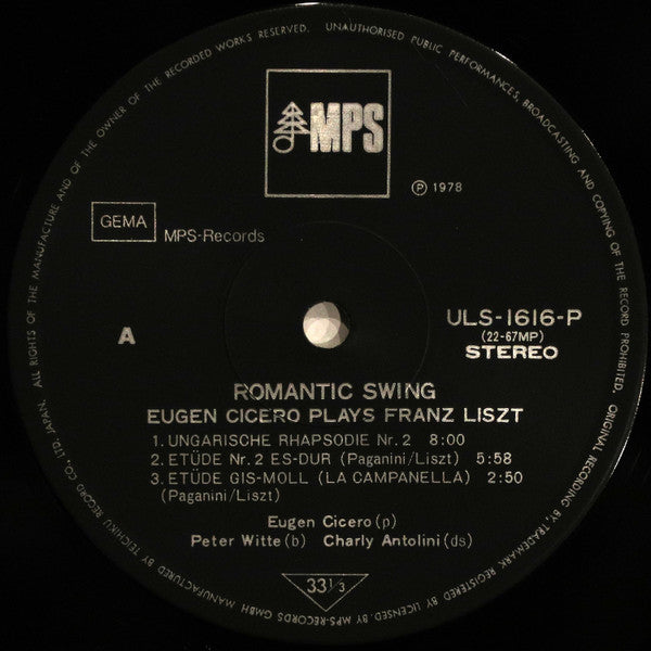 Eugen Cicero - Romantic Swing - Eugen Cicero Plays Franz Liszt (Vinyl, LP, Stereo) Good Plus (G+) / Very Good (VG)