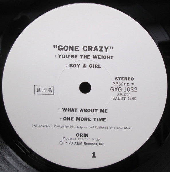 Grin - Gone Crazy (Vinyl, LP, Album, Promo) Very Good Plus (VG+) / Very Good Plus (VG+)