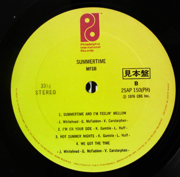 MFSB - Summertime (Vinyl, LP, Album, Promo) Very Good Plus (VG+) / Good Plus (G+)