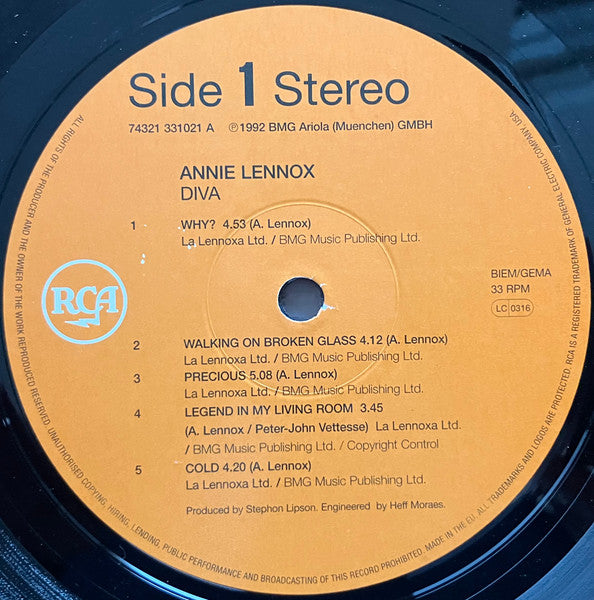 Annie Lennox - Diva (Vinyl, LP, Album, Limited Edition, Reissue, Stereo) Good Plus (G+) / Near Mint (NM or M-)