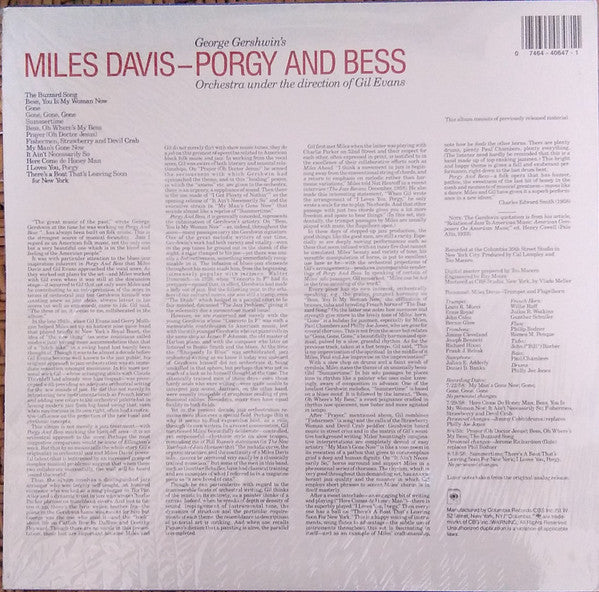 Miles Davis - Porgy And Bess (Vinyl, LP, Album, Limited Edition, Reissue, Remastered) Very Good (VG) / Very Good Plus (VG+)