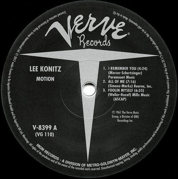 Lee Konitz - Motion (Vinyl, LP, Album, Reissue) Very Good Plus (VG+) / Very Good Plus (VG+)