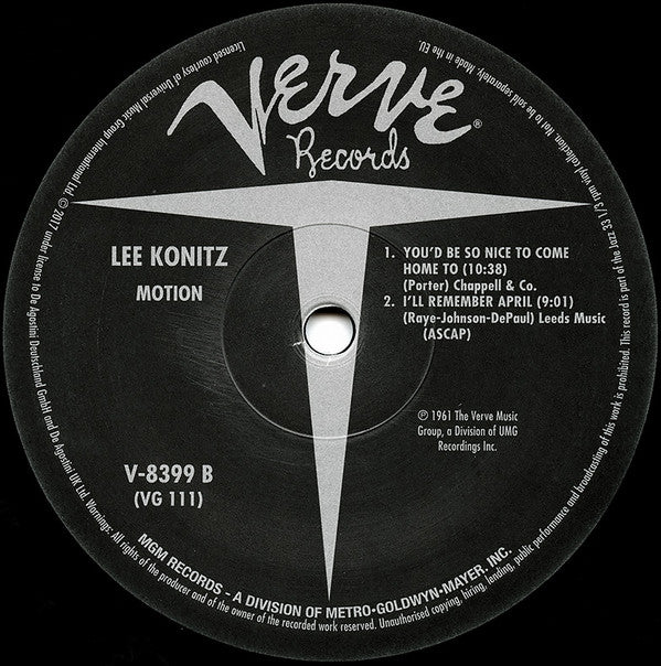 Lee Konitz - Motion (Vinyl, LP, Album, Reissue) Very Good Plus (VG+) / Very Good Plus (VG+)