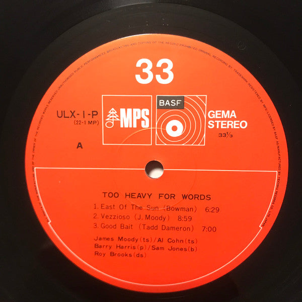 James Moody - Too Heavy For Words (Vinyl, LP, Album) Very Good Plus (VG+) / Very Good (VG)