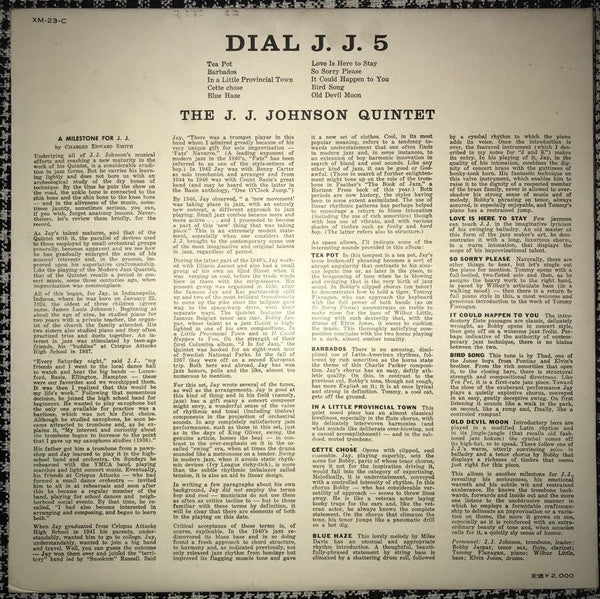 The J.J. Johnson Quintet - Dial J.J. 5 (Vinyl, LP, Album, Mono) Good Plus (G+) / Very Good (VG)