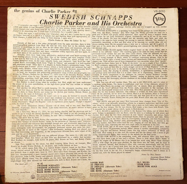 Charlie Parker And His Orchestra - Swedish Schnapps (Vinyl, LP, Album, Reissue, Stereo) Very Good Plus (VG+) / Very Good Plus (VG+)
