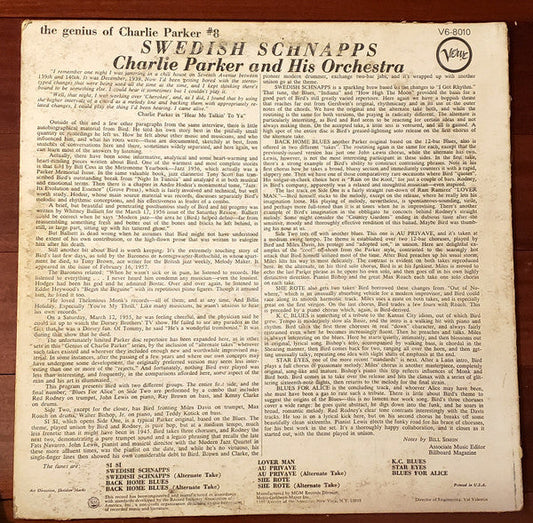 Charlie Parker And His Orchestra - Swedish Schnapps (Vinyl, LP, Album, Reissue, Stereo) Very Good Plus (VG+) / Very Good Plus (VG+)