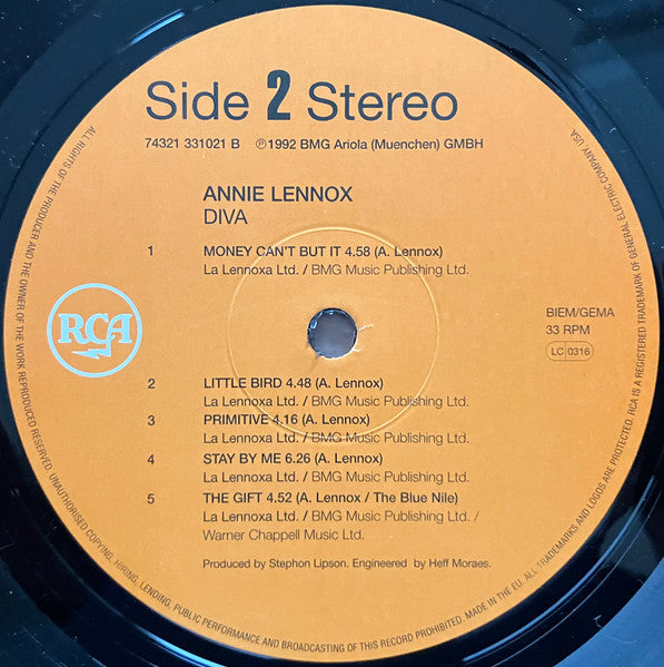 Annie Lennox - Diva (Vinyl, LP, Album, Limited Edition, Reissue, Stereo) Good Plus (G+) / Near Mint (NM or M-)
