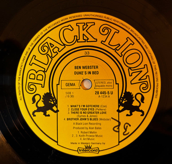 Ben Webster - Duke's In Bed! (Vinyl, LP, Album, Reissue, Stereo) Very Good Plus (VG+) / Very Good (VG)