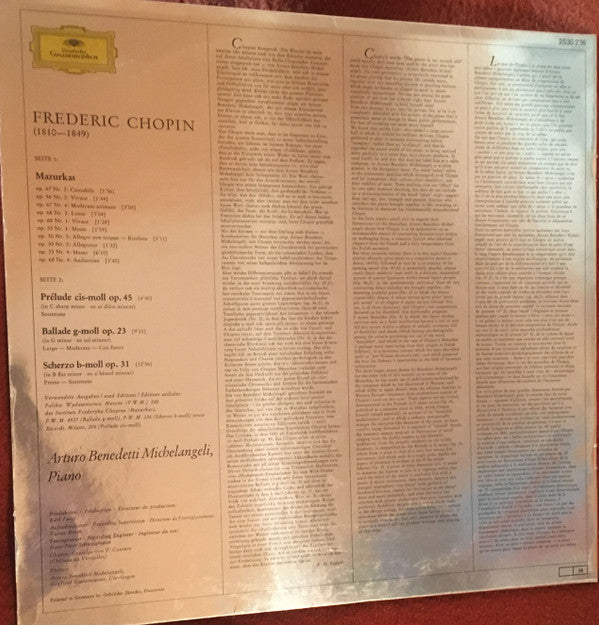 Frédéric Chopin - 10 Mazurkas · Prélude Op. 45 · Ballade Op.23 · Scherzo Op. 31 (Vinyl, LP, Stereo) Near Mint (NM or M-) / Very Good Plus (VG+)