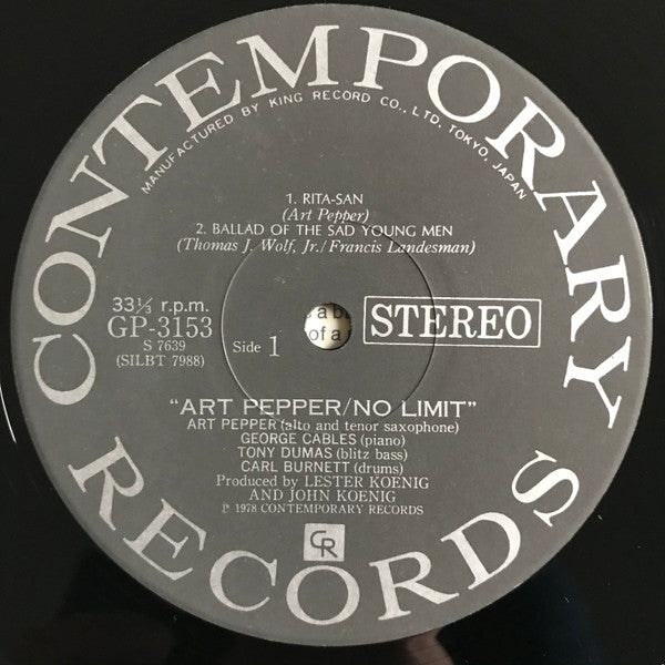 Art Pepper - No Limit (Vinyl, LP, Album, Stereo) Very Good Plus (VG+) / Good Plus (G+)