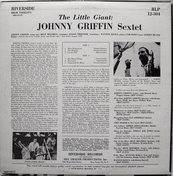 Johnny Griffin - The Little Giant (Vinyl, LP, Album, Repress, Stereo) Very Good Plus (VG+) / Very Good (VG)