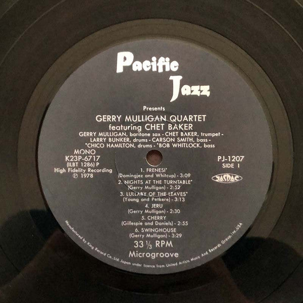 Gerry Mulligan Quartet - Gerry Mulligan Quartet (Vinyl, LP, Album, Reissue, Mono) Very Good (VG) / Very Good (VG)