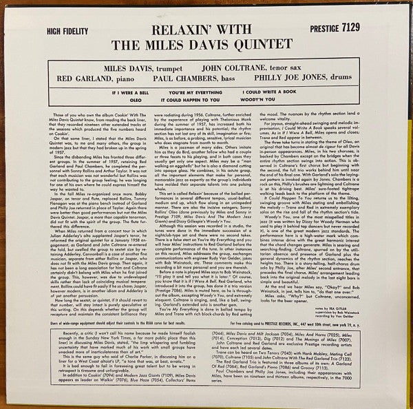 The Miles Davis Quintet - Relaxin' With The Miles Davis Quintet (Vinyl, LP, Album, Reissue, Remastered, Mono) Very Good Plus (VG+) / Very Good Plus (VG+)