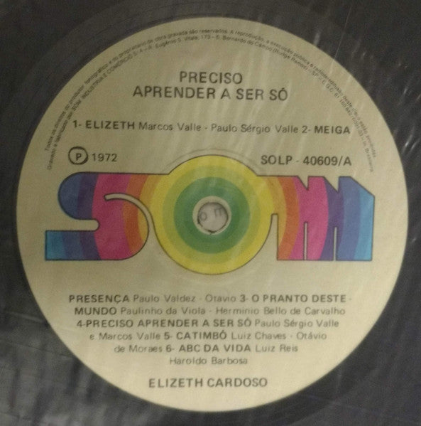Elizeth Cardoso - Preciso Aprender A Ser Só (Vinyl, LP, Album, Reissue) Very Good (VG) / Very Good (VG)