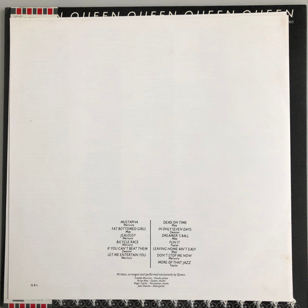 Queen - Jazz (Vinyl, LP, Album, Promo, Reissue) Very Good Plus (VG+) / Very Good (VG)