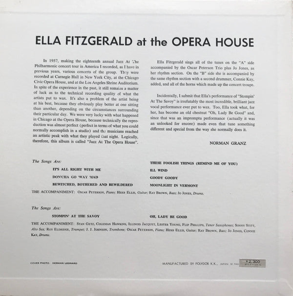 Ella Fitzgerald - Ella Fitzgerald At The Opera House (Vinyl, LP, Album, Reissue, Mono) Very Good (VG) / Good Plus (G+)