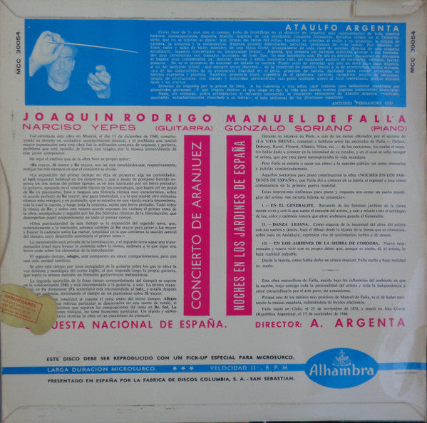 Joaquín Rodrigo - Concierto de Aranjuez / Noches En Los Jardines de España (Vinyl, LP, Album, Reissue, Mono) Good Plus (G+) / Very Good Plus (VG+)