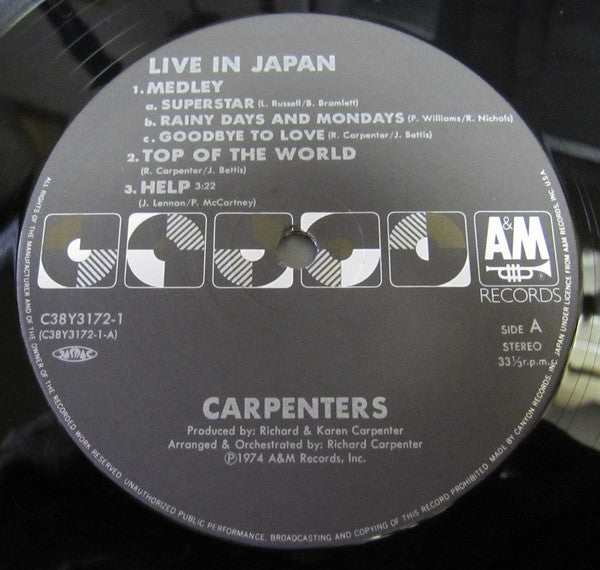 Carpenters - Live In Japan (2xVinyl, LP, Album, Reissue, Stereo) Very Good (VG) / Very Good (VG)