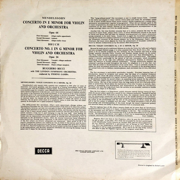 Felix Mendelssohn-Bartholdy - Violin Concertos (Vinyl, LP, Repress, Stereo) Very Good (VG) / Very Good (VG)