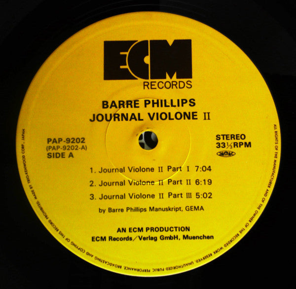 Barre Phillips - Journal Violone II (Vinyl, LP, Album) Very Good Plus (VG+) / Very Good (VG)