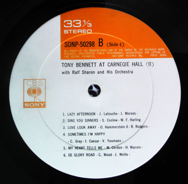 Tony Bennett - At Carnegie Hall Recorded Live June 9, 1962 (2xVinyl, LP, Reissue, Stereo) Very Good Plus (VG+) / Very Good (VG)