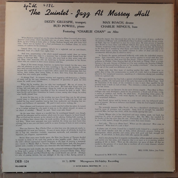 The Quintet - Jazz At Massey Hall (Vinyl, LP, Album, Reissue, Mono)