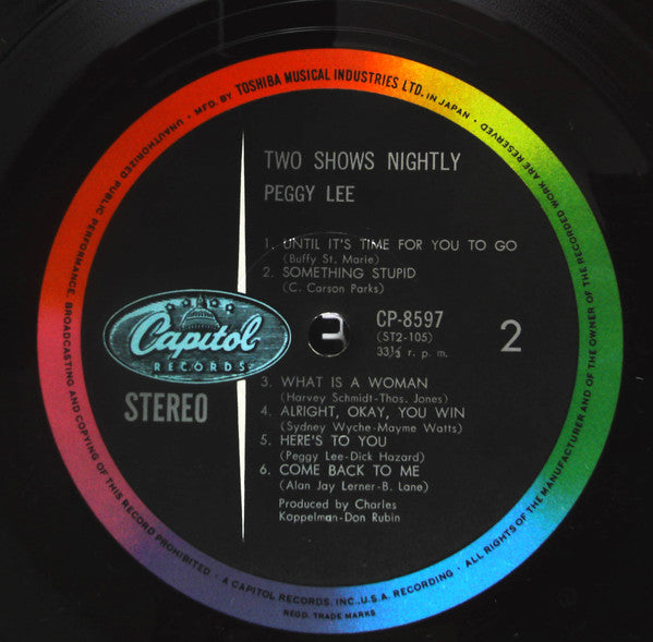 Peggy Lee - 2 Shows Nightly (Vinyl, LP, Album) Very Good Plus (VG+) / Very Good Plus (VG+)