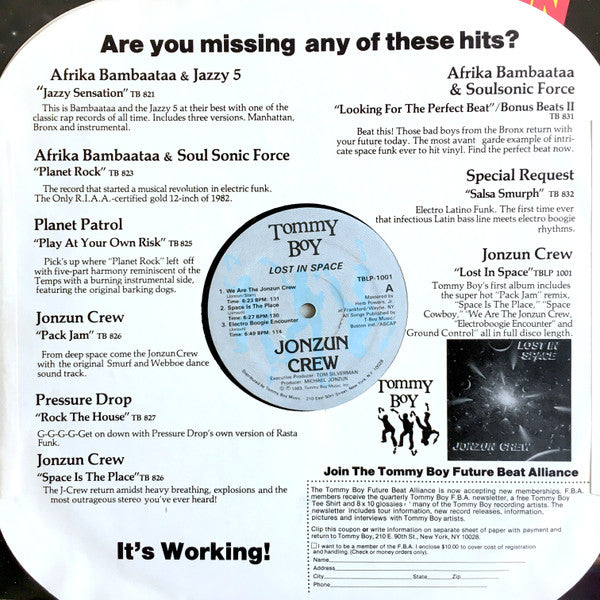 The Jonzun Crew - Lost In Space (Vinyl, LP, Album) Good Plus (G+) / Very Good (VG)