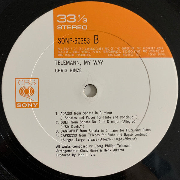 Chris Hinze - Telemann - My Way (Vinyl, LP, Album) Good Plus (G+) / Fair (F)