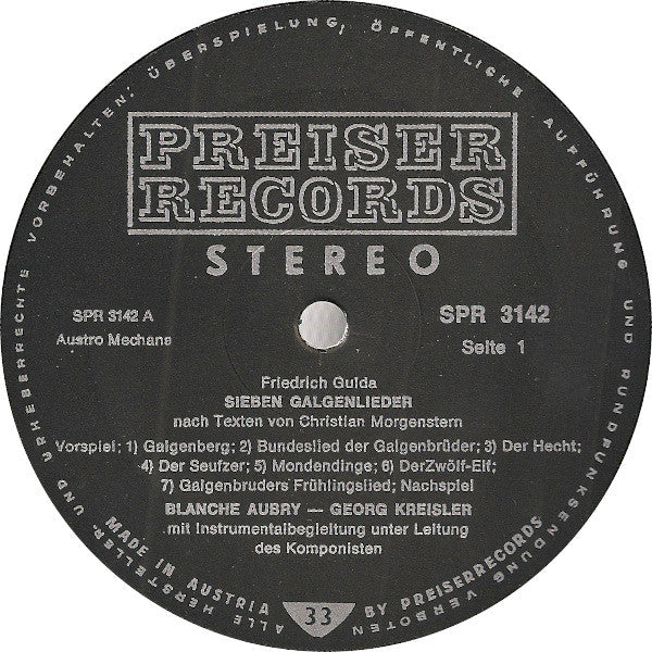 Friedrich Gulda - Sieben Galgenlieder (Vinyl, LP, Album, Repress, Stereo) Very Good Plus (VG+) / Very Good (VG)
