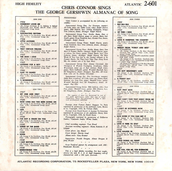 Chris Connor - Chris Connor Sings The George Gershwin Almanac Of Song (2xVinyl, LP, Album, Reissue) Very Good Plus (VG+) / Very Good (VG)