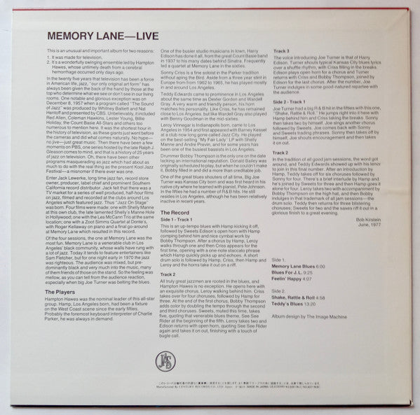 The Hampton Hawes All-Stars - Memory Lane Live (Vinyl, LP, Album) Near Mint (NM or M-) / Near Mint (NM or M-)