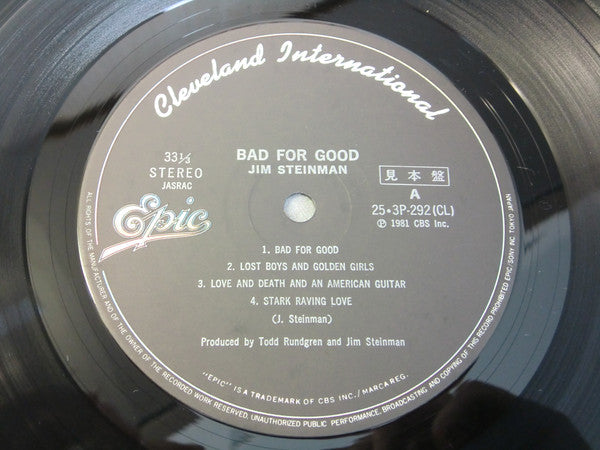 Jim Steinman - Bad For Good (Vinyl, Vinyl, LP, Album, Promo, Stereo, 7", Promo, Stereo) Near Mint (NM or M-) / Very Good (VG)