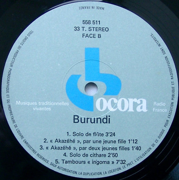Various - Burundi - Musiques Traditionnelles (Vinyl, LP, Album, Reissue) Very Good Plus (VG+) / Very Good Plus (VG+)