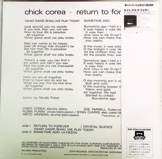 Chick Corea - Return To Forever (Vinyl, LP, Album, Reissue) Very Good Plus (VG+) / Very Good (VG)