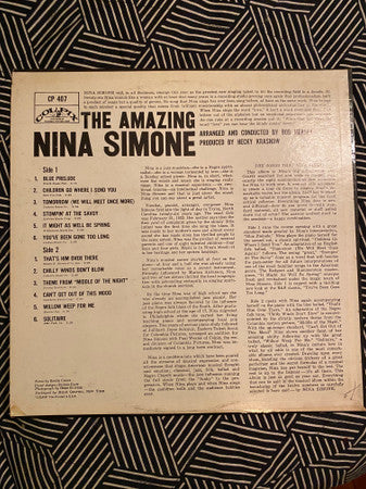 Nina Simone - The Amazing Nina Simone (Vinyl, LP, Album, Mono) Good Plus (G+) / Good (G)